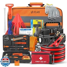 Car Emergency Kit with Portable Air Compressor, First Aid Kit, Jumper Cables,