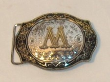 SILVER TONE METAL WESTERN FLORAL DESIGN BELT BUCKLE - M or W -