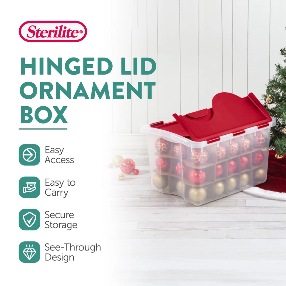 Sterilite 48 Quart Stackable Holiday Christmas 45 Ornament Storage Box (6 Pack) - Image 2 of 4