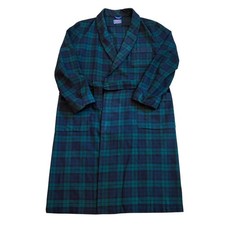 Vtg Pendleton Bath Robe Mens Sz Large Tartan Blue Green 100 Virgin Wool USA 70s
