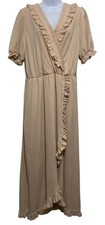 Simplee Faux Wrap Dress Womens Size XL Buff Ecru Lace Ruffle Maxi Missing Belt