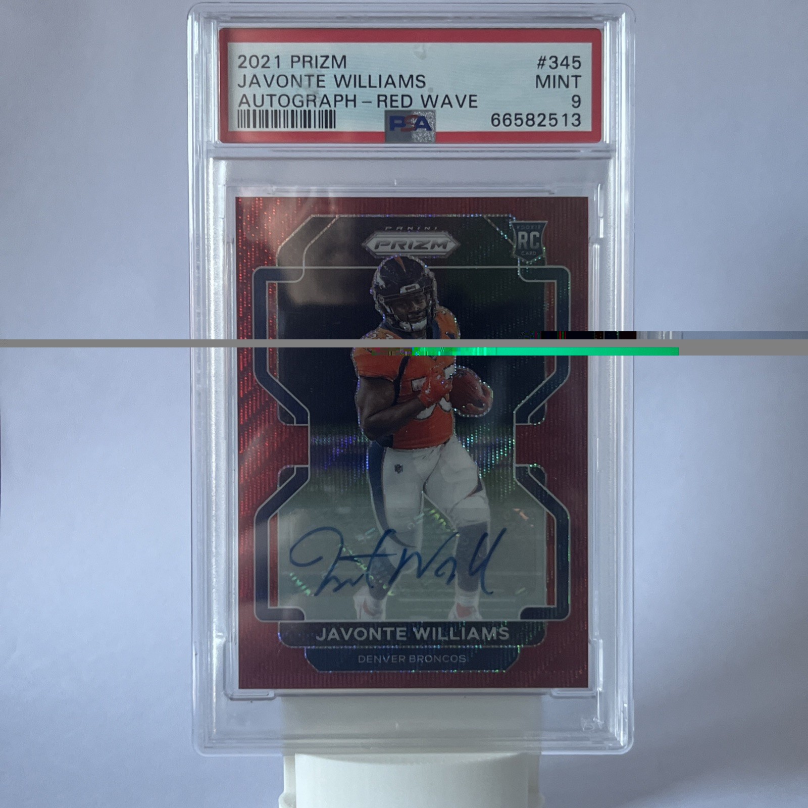Javonte Williams 2021 Prizm Red Wave Auto /149 Rookie RC #345 PSA 9 Mint