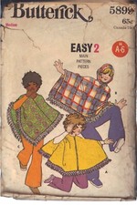 BUTTERICK PATTERN 5899 FROM THE 1960'S PONCHO IN 3 VARIATIONS MD 8-10