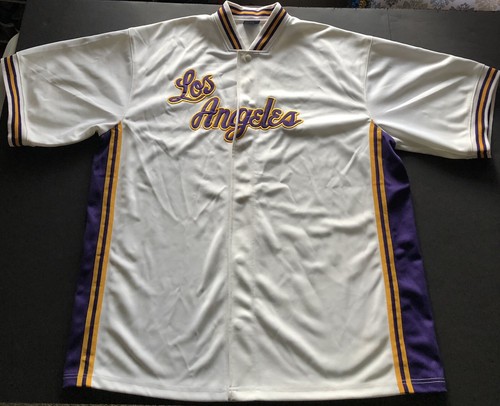 Los Angeles Lakers White Basketball Baseball Warmup Jersey Mens 2XL Button J32 - Picture 2 of 6