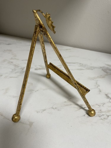 Vintage MCM Metal Gold Leaf Rope Motif Art Plate Folding Easel 7.5" - Picture 7 of 8