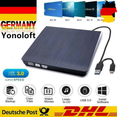 Externes DVD Laufwerk USB 3.0 Brenner Slim CD DVD±RW Brenner Für PC Laptop DE