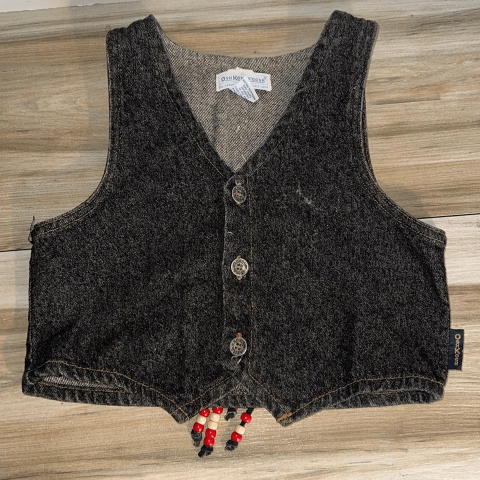 OshKosh B’Gosh Denim Vest With Suede Indian Feather Applique  And Beads  Size 5 - Image 2 of 4