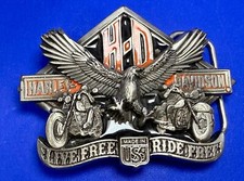 Harley-Davidson Motorcycle Eagle "Live Free Ride Free" 1991 Belt Buckle- Baron