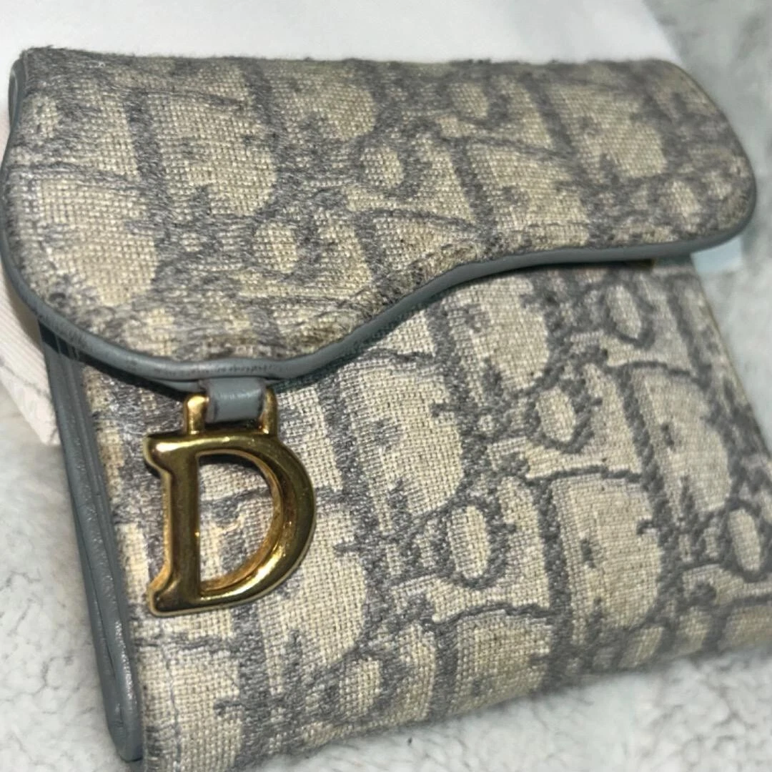 Christian Dior Selle Lotus Portefeuille Triple Couleur Gris Oblique Jacquard Femme
