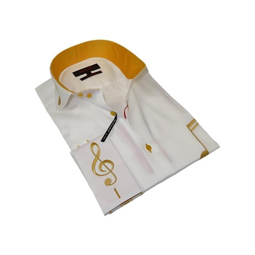 Mens AXXESS Musician Singer Cotton Shirt Turkey Musical Notes 724-23 White Gold - Picture 7 of 12