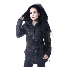 Poizen Industries Leopard Black Star Jacket Goth Emo Faux Fur Corset Hood Alt S