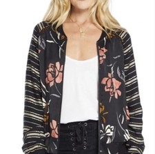 Saltwater Luxe Black Floral And Stripe Bomber Jacket Women's Size Small