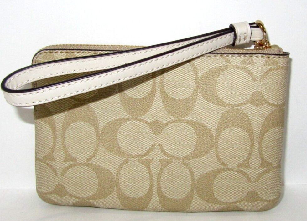 Coach 58035 Corner Zip Wristlet Signature Light Khaki & Chalk 