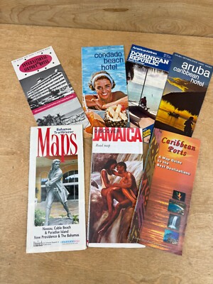 Vintage Road Map Caribbean Jamaica Aruba DR PR Ports International Airport Hotel