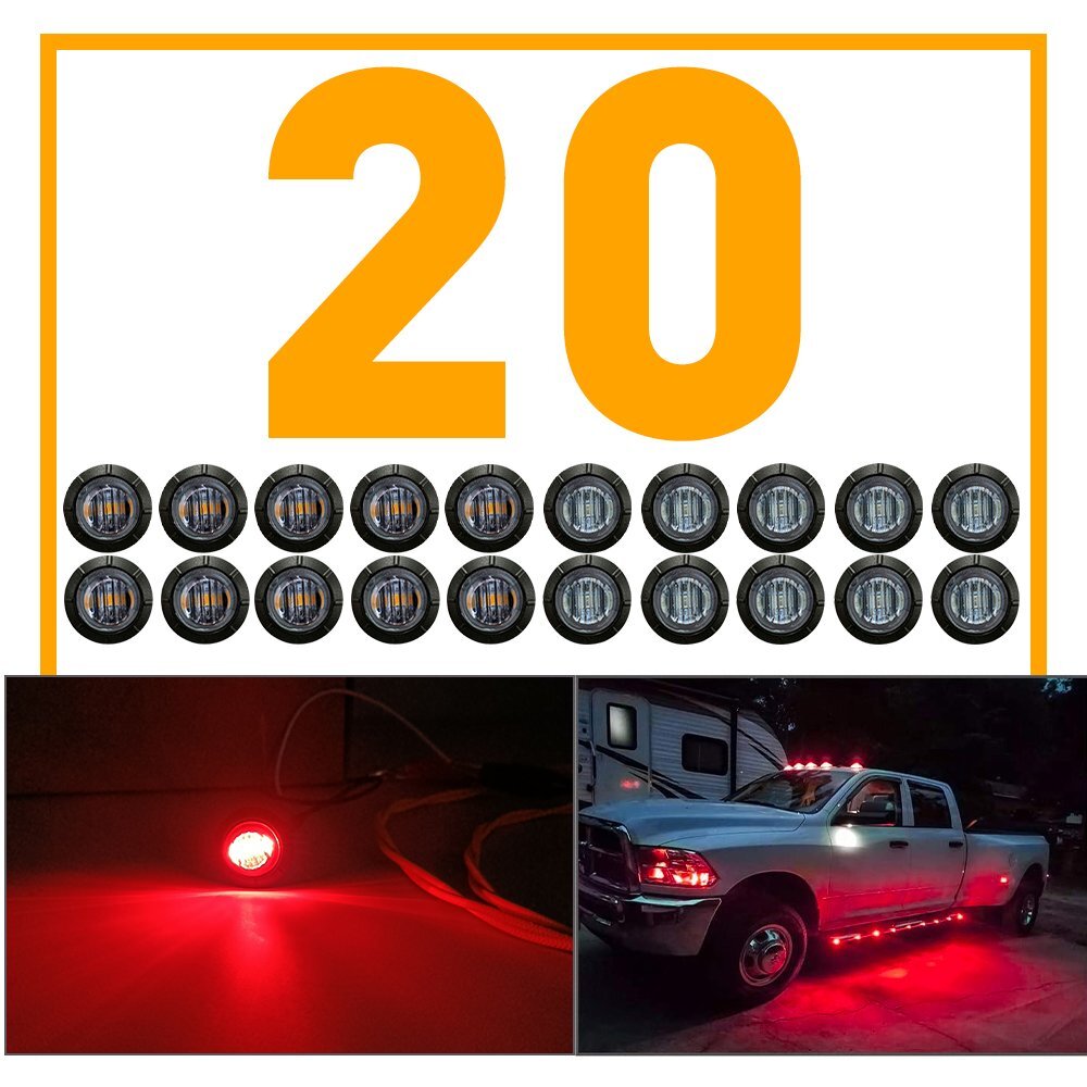 20X 3/4" 12V Marker Lights LED Truck Trailer Round Side Bullet Light Amber Red E - Foto 7