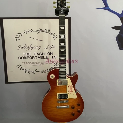 Standard Tobacco Sunburst LP Electric Guitar Solid Body Flame Maple Top Red Back
