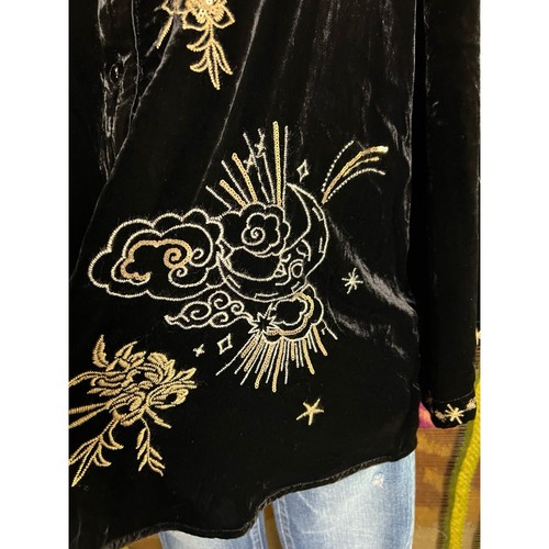 Johnny Was Miaora Black Velvet Celestial Moon Star Tunic Blouse PXL - Picture 3 of 17