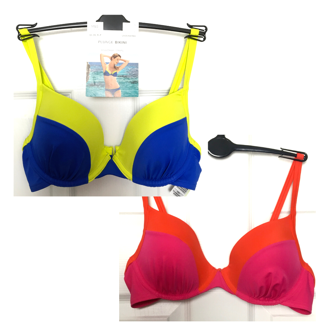 M&S Ladies Bikini Top Colour Block Underwired Bra Fit Plunge BNWT Marks