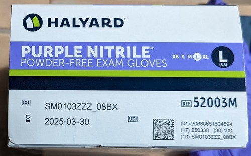 1000 (10x100) Halyard Purple Nitrile Gloves LARGE Latex free. EXPIRY MARCH 2025. - Picture 3 of 4
