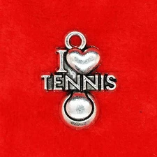 4 x Tibetan Silver 'I Love Tennis' Plate Charm Pendants Jewellery Making