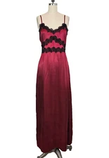 BOOHOO Long Slip Dress Burgundy Red Black Lace Trim Sz 10 Whimsy Goth Party