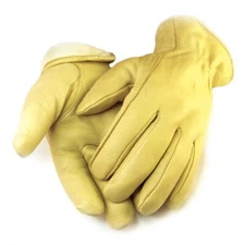 Men's Real Deerskin Leather Gloves, Thinsulate Lined, Tan/Yellow, 3XL