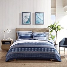 Nautica Addison Cotton Blue 3 Piece Quilt Set-Full/Queen
