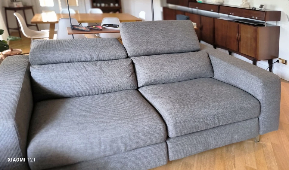 divano 3 posti poltronesofà tessuto sfoderabile grigio cuscini in piuma - Immagine 2 di 4