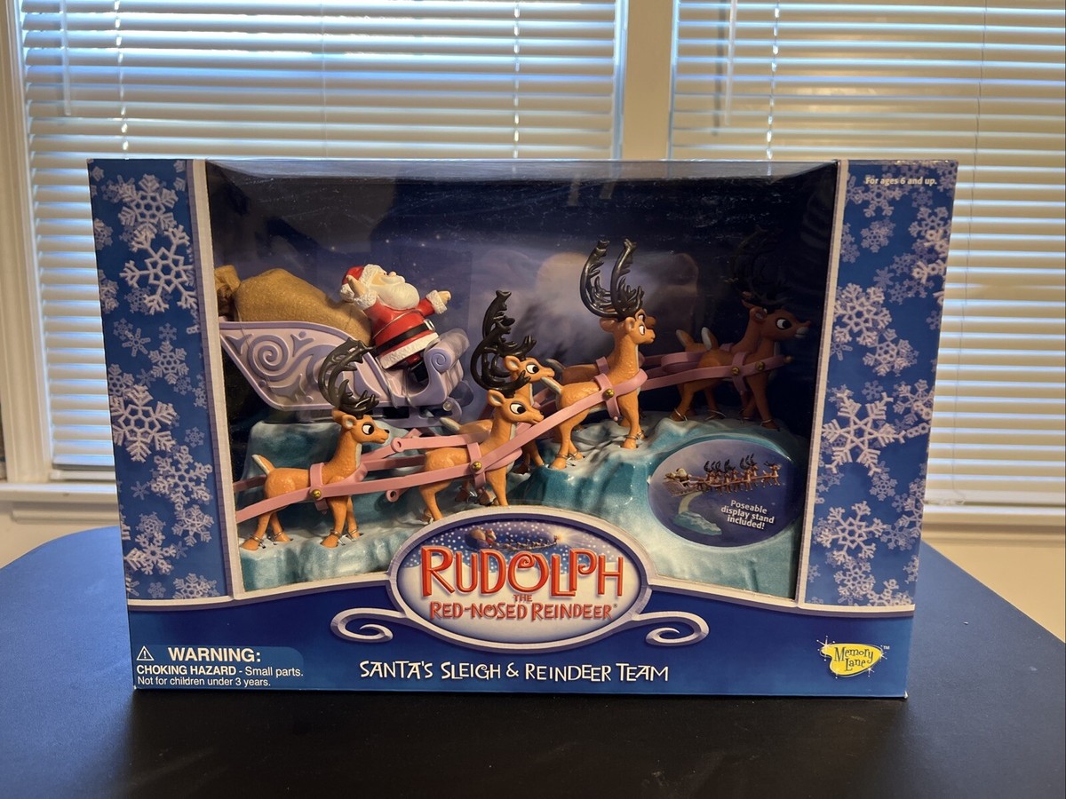 Rudolph Santa's Sleigh and Reindeer Team Playset 2004 Memory Lane