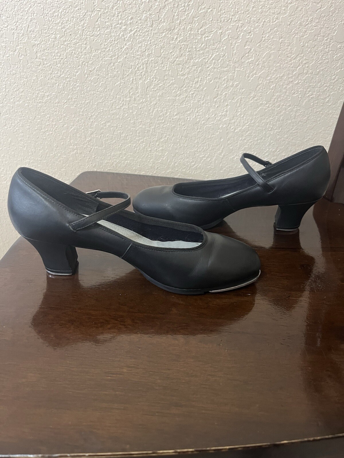 Capezio Mujer Profesional Tap Zapatos Talla 7 Cuero Negro Tele-Toneo Baile