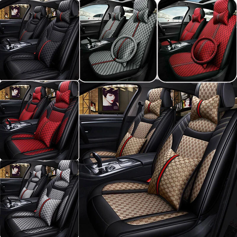 Luxury Leather Front + Rear Car Seat Covers 5-Seats Cushion Full