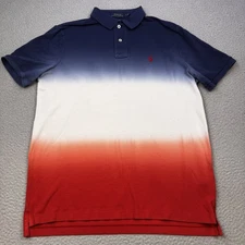 Polo Ralph Lauren Shirt Mens Medium Classic Fit Blue White Red Dip Dye Ombre