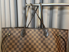 Louis Vuitton Damier Ebene Tote Bag Brown Red...