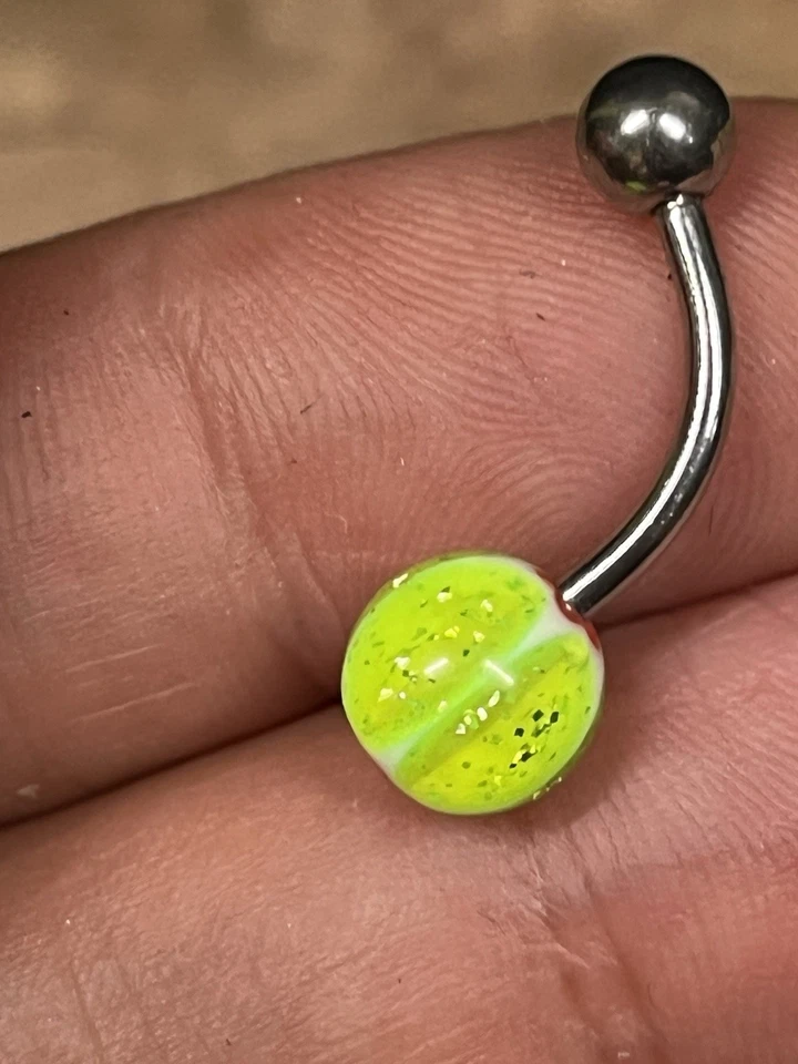 ANILLO OMBLIGO VINTAGE Y2K ACERO INOXIDABLE BOLA VERDE NEÓN Foto 3 de 4