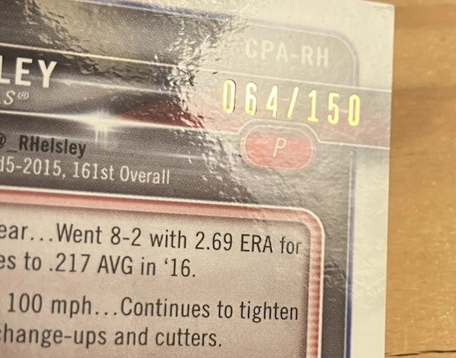 2018 Ryan Helsley Bowman Chrome Blue Refractor (064/150) #CPA-RH NY Mets RC AUTO - Image 3 of 3