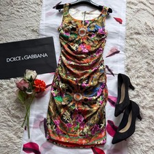 Dolce & Gabbana Sleeveless Dress Chest 36cm Length 91cm Majolica Print Silk