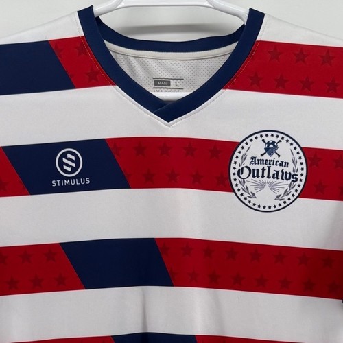 Stimulus American Outlaws US Soccer Jersey Mens L Red White Blue Stars Stripe