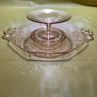 Vintage Pink/Cherry Blossom Depression Glass Octagon Cheese And Cracker Plate