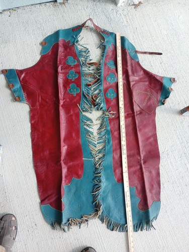 Old Leather Custom Made Western Chaps Fringed Clubs Maroon Blue Rodeo Parade 