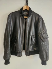 Schott MA-1  Bomber Leather Jacket Black Sz 42