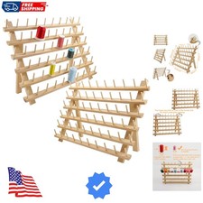 2X60 Spools Wooden Thread Rack/Thread Holder Organizer with Hanging Hooks for...