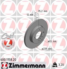 2x ZIMMERMANN Bremsscheibe COAT Z 600.1158.20 für VW GOLF PASSAT JETTA SEAT B1 2