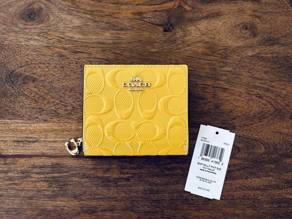 COACH Embossed Signature Patent Leather Snap Wallet Gold NWT 💛 | eBay
