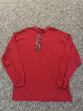 Disney Store Mickey Mouse Henley Shirt Red Long Sleeve Embroidered Adult XL 90s