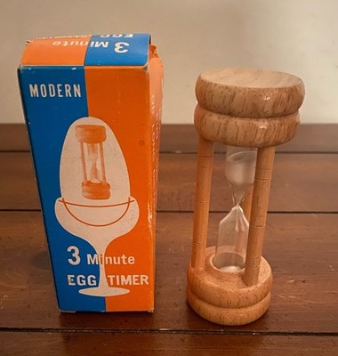 Vintage 3 Minute Wooden Egg Timer Mint In Box