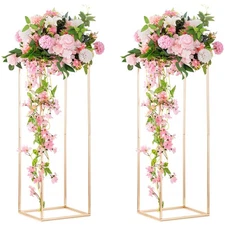 Inweder Column Vases Wedding Centerpieces for Tables - 2 Pcs Metal Flower