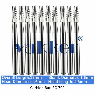 10-100Pcs Dental Carbide Burs FG 702 for High Speed Handpiece Taper Flat End