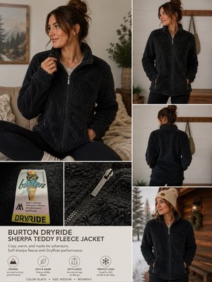 Burton Dryride Women s Black Sherpa Teddy Fleece Zip Jacket M gorpcore Hiking E