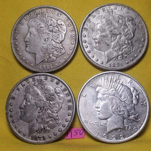 LOT of 4 🇺🇲🔥XF-AU 👀🔥1879 1881 1921 Morgan & 1922-D Peace Silver Dollars 150