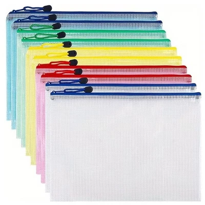 PLATINUMONLINE-UK 12X A3 PLASTIC WALLET POCKET STORAGE FILE BAGS PAPER DOCUMENT ZIP MESH FOLDER UK